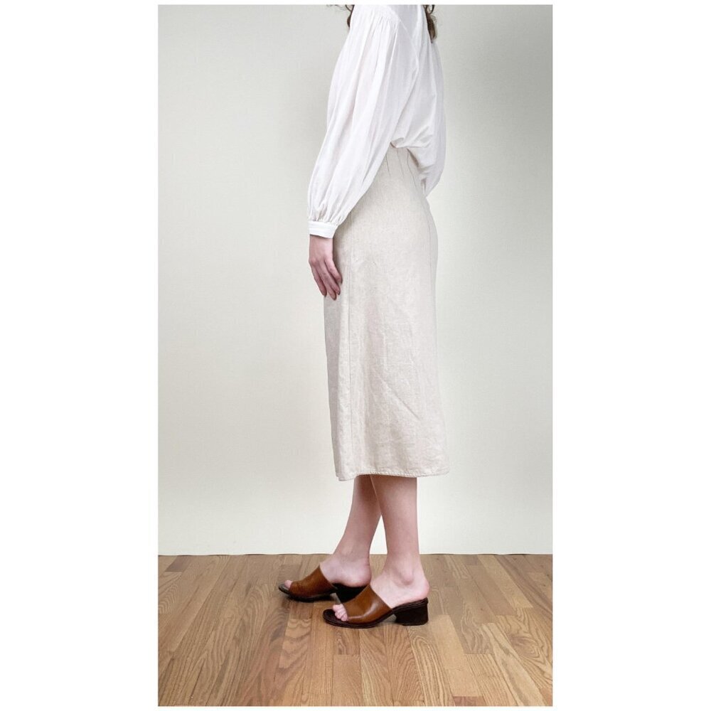 Vintage Linen Button Down Midi Skirt A-line Old Money Quiet Luxury French Girl - Picture 4 of 9
